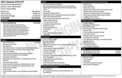 2021 Genesis G70 2.0T RWD