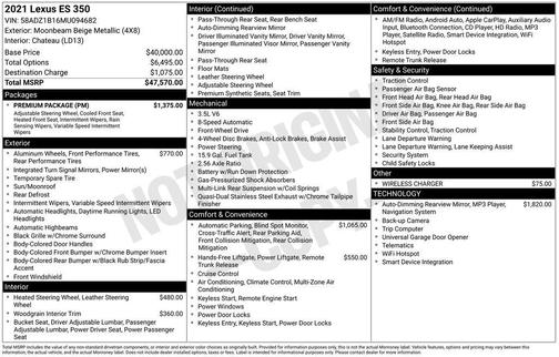 2021 Lexus ES 350 Base
