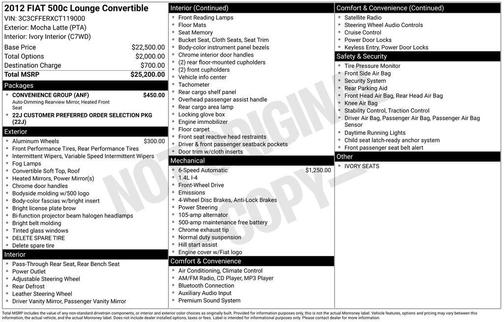 2012 FIAT 500 Lounge