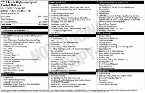 Predawn Gray Mica 2019 Toyota Highlander Hybrid Platinum