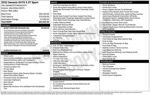 Uyuni White 2022 Genesis GV70 3.5T AWD Sport