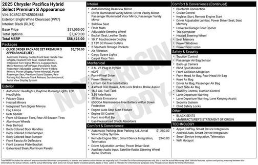 2025 Chrysler Pacifica Hybrid Premium S Appearance Pkg
