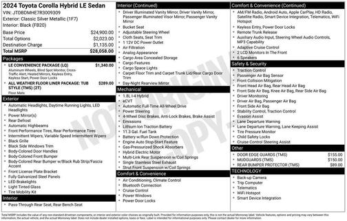 Classic Silver Metallic 2024 Toyota Corolla Hybrid LE