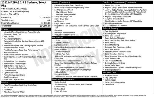 2022 Mazda Mazda3 FWD w/Select Package