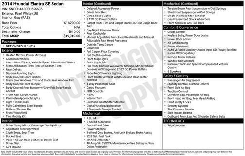 Pearl White 2014 Hyundai ELANTRA SE