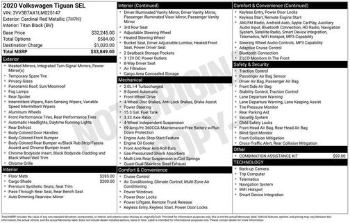 Cardinal Red Metallic 2020 Volkswagen Tiguan 2.0T SEL