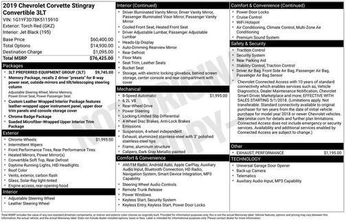 2019 Chevrolet Corvette Stingray