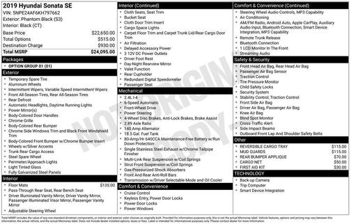 Phantom Black 2019 Hyundai SONATA SE