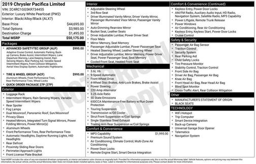 Luxury White Pearlcoat 2019 Chrysler Pacifica Limited