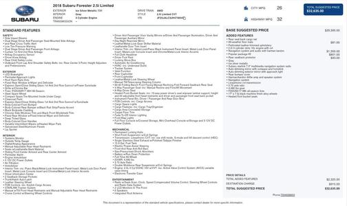 Ice Silver Metallic 2018 Subaru Forester 2.5i Limited