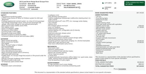 2013 Land Rover Range Rover Evoque Pure Plus