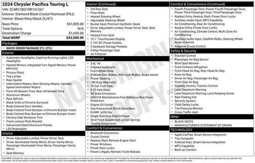 Diamond Black Crystal Pearlcoat 2024 Chrysler Pacifica Touring L
