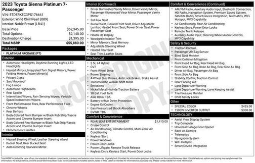 2023 Toyota Sienna Platinum 7 Passenger