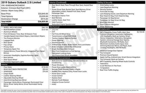 Crimson Red Pearl 2019 Subaru Outback 2.5i Limited