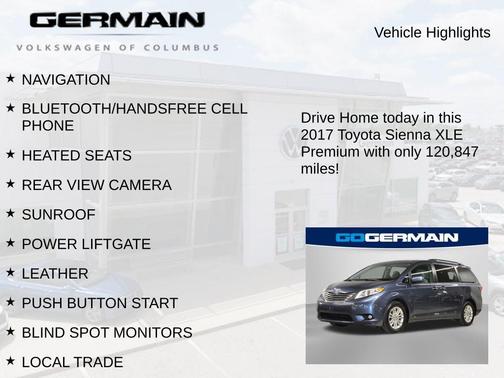 Shoreline Blue Pearl 2017 Toyota Sienna XLE Premium