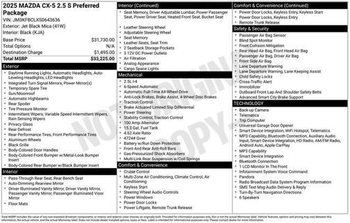 Jet Black Mica 2025 Mazda CX-5 2.5 S Preferred Package