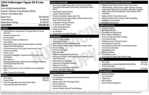 Platinum Gray Metallic 2024 Volkswagen Tiguan 2.0T SE R-Line Black