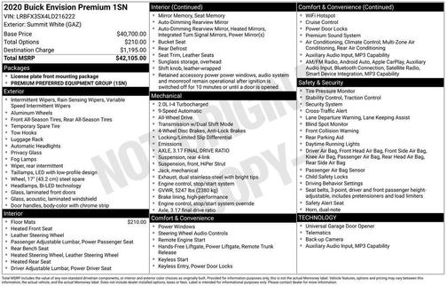 Summit White 2020 Buick Envision Premium I