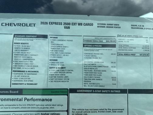 White 2026 Chevrolet Express 2500 Work Van
