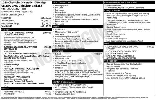 Polar White Tricoat 2026 Chevrolet Silverado 1500 High Country