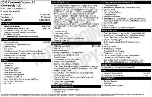 2022 Chevrolet Camaro RWD Convertible LT1
