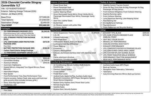 2026 Chevrolet Corvette Stingray w/1LT