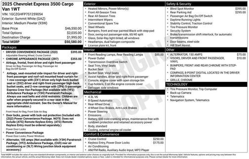 Summit White 2025 Chevrolet Express 3500 RWD 3500 Extended Wheelbase WT