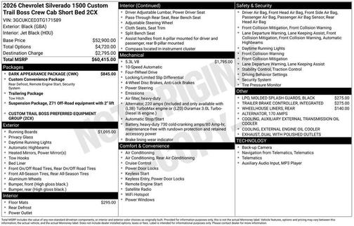 Black 2026 Chevrolet Silverado 1500 Custom Trail Boss