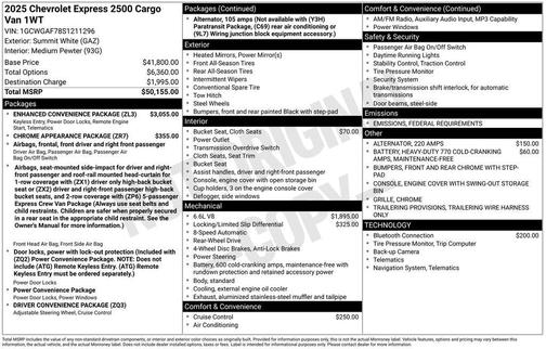 2025 Chevrolet Express 2500 RWD 2500 Regular Wheelbase WT