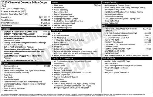 2025 Chevrolet Corvette E-Ray RWD Coupe 3LZ