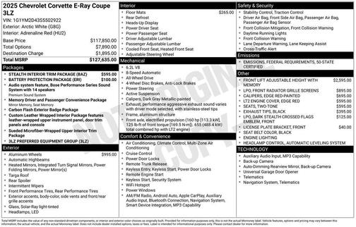 2025 Chevrolet Corvette E-Ray RWD Coupe 3LZ