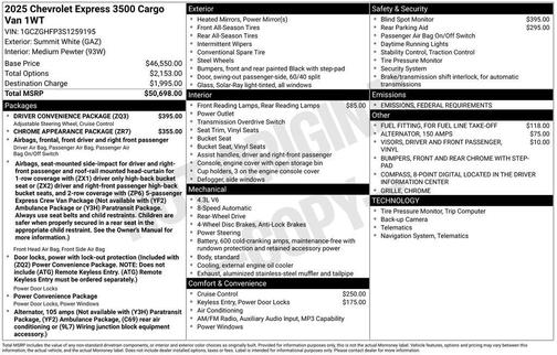 2025 Chevrolet Express 3500 RWD 3500 Extended Wheelbase WT