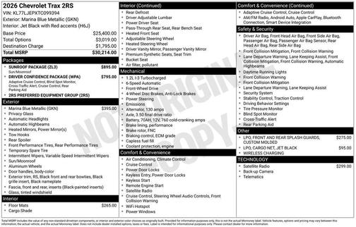 Marina Blue Metallic 2026 Chevrolet Trax FWD 2RS