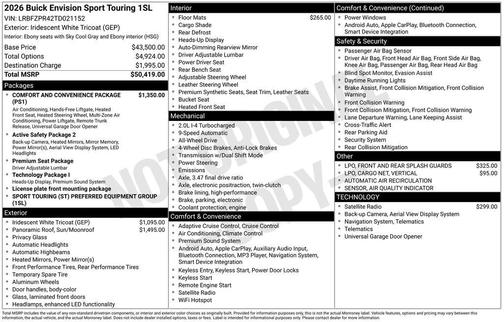 Iridescent White Tricoat 2026 Buick Envision Sport Touring AWD