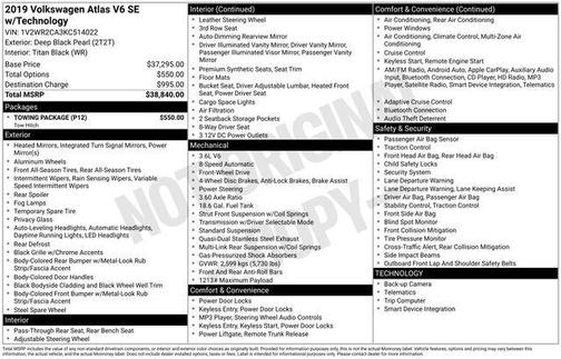 2019 Volkswagen Atlas 3.6L SE w/Technology