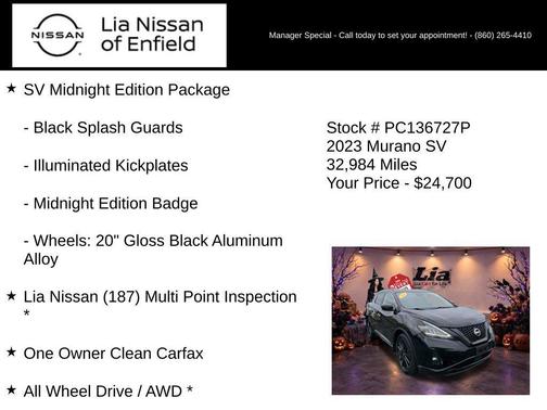Super Black 2023 Nissan Murano SV Intelligent AWD