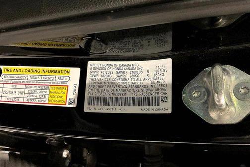Crystal Black Pearl 2022 Honda Civic Touring