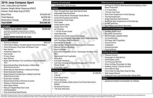Bright White Clearcoat 2016 Jeep Compass Sport