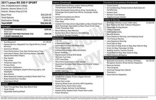 Atomic Silver 2017 Lexus RX 350 F Sport