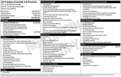 2019 Subaru Crosstrek 2.0i Premium