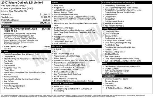 2017 Subaru Outback 2.5i Limited