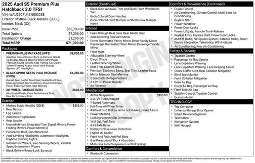 Mythos Black Metallic 2025 Audi S5 3.0T Premium Plus
