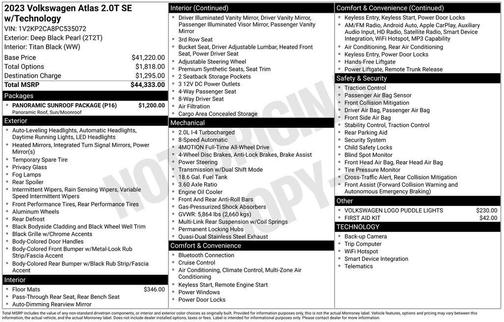 Deep Black Pearl 2023 Volkswagen Atlas 2.0T SE w/Technology 4MOTION