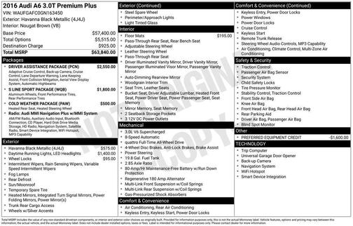 Black Metallic 2016 Audi A6 3.0T Premium Plus