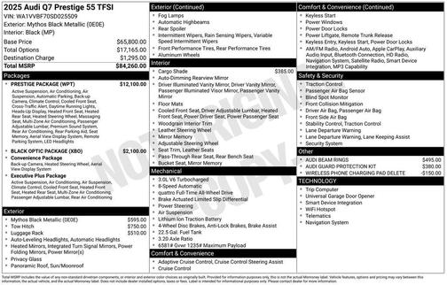 Mythos Black Metallic 2025 Audi Q7 55 Prestige