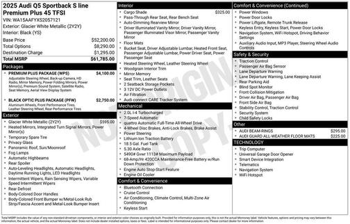 Glacier White Metallic 2025 Audi Q5 45 S line Premium Plus