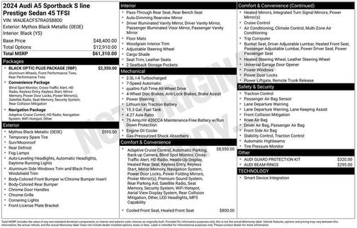2024 Audi A5 Sportback 45 S Line Prestige