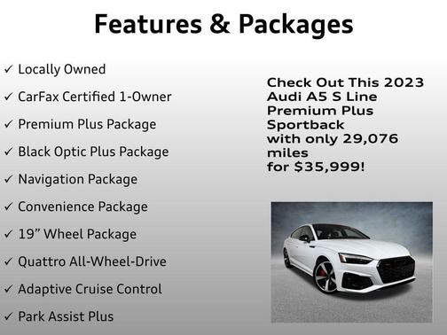 Glacier White Metallic 2023 Audi A5 Sportback 45 S Line Premium Plus