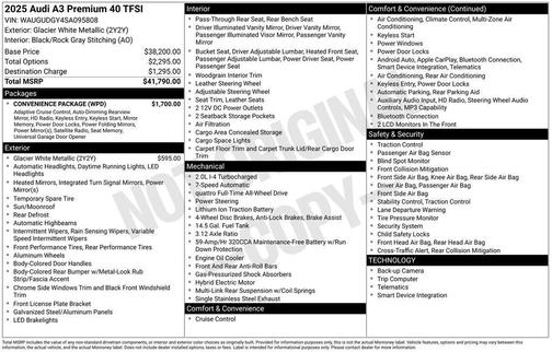 Glacier White Metallic 2025 Audi A3 Premium