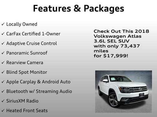 Pure White 2018 Volkswagen Atlas 3.6L SEL